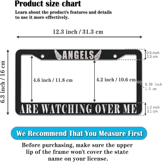 Car Plate Frames Black and White License Plate Protector Angels are Watching - Image 2