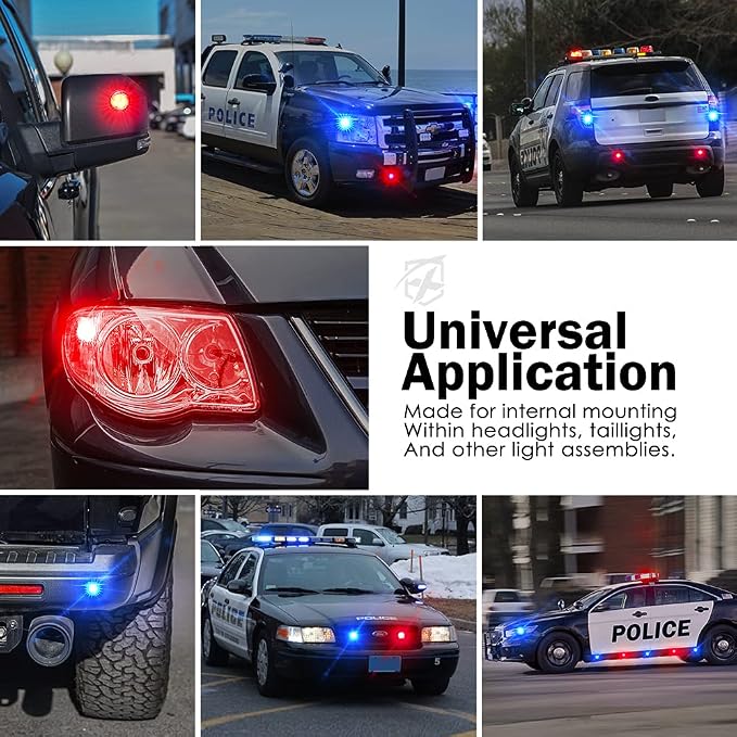 Xprite Red Blue LED Hideaway Strobe Police Lights Kit, 20 Flashing Patterns - Image 5