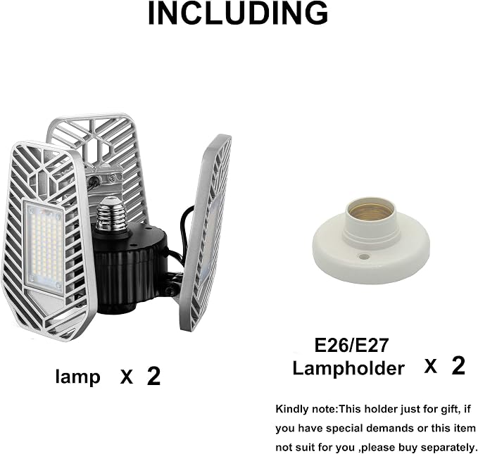 2-Pack Deformable LED Garage Ceiling Lights, 9000 Lumens, 82W CRI 80, - Image 4