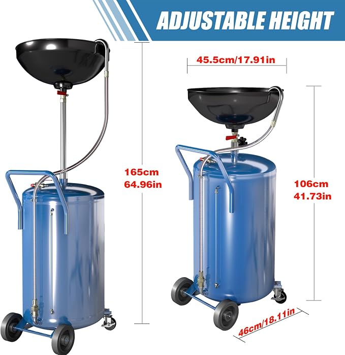 20-Gallon Waste Oil Drain Tank, Portable Air Operated Oil Drains - Image 3