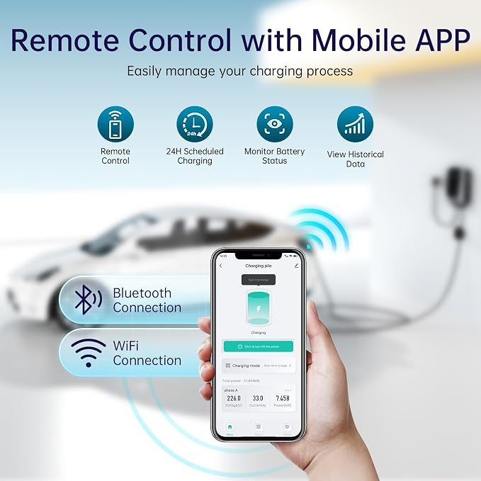 QIAO Level 2 EV Charger, Wi-Fi Bluetooth APP Enabled EVSE, 4.3in Display - Image 5