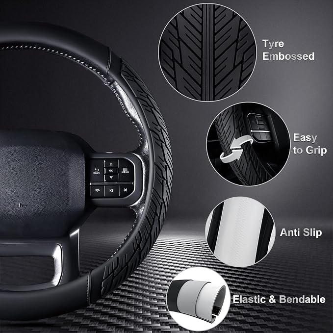 CAR PASS Rubber Leather Steering Wheel Cover Large-Size 15.5-16 Inches Fit - Image 7