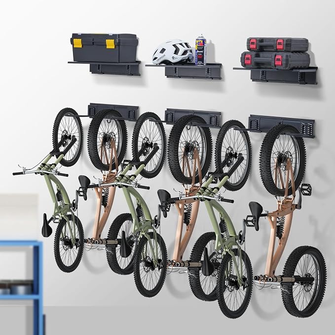 VEVOR Bike Storage Rack, 6 Bike Racks and 3 Helmets Hooks, Wall Mount Bike - Image 8