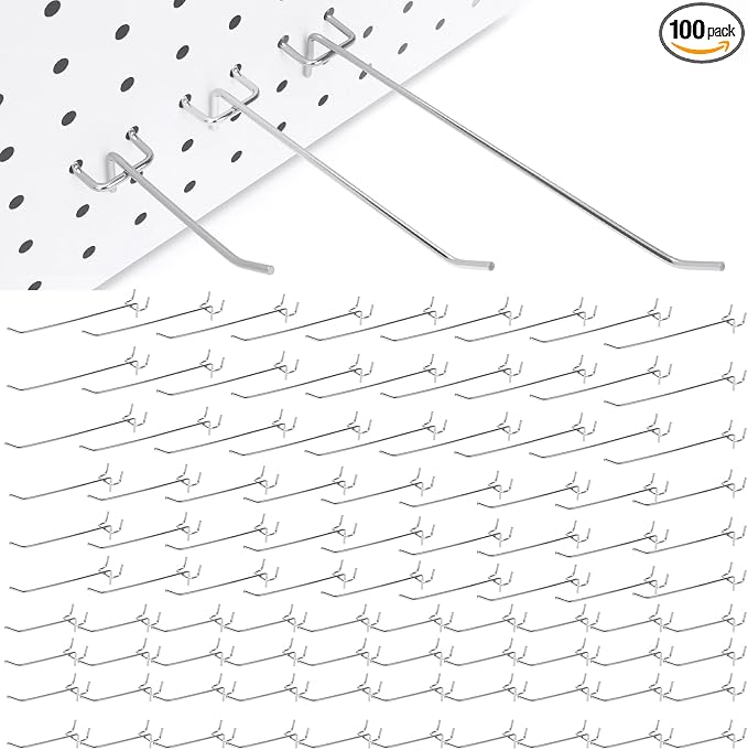 100 Pack Pegboard Hooks Heavy Duty 4 6 8 Inch Pegboard Hooks 1/8 Stainless by ENJOYLIFEWITHUS