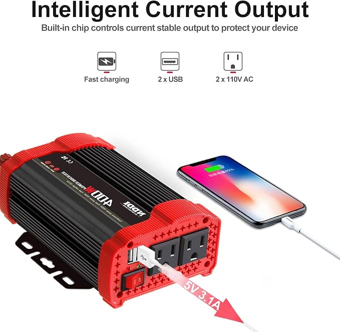 400W Car Power Inverter, DC 12V to 110V AC Converter - Image 4