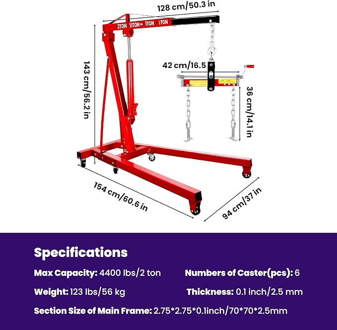 RQR Engine Hoist 2 Ton, Hydraulic Cherry Picker Engine Lift Crane - Image 2