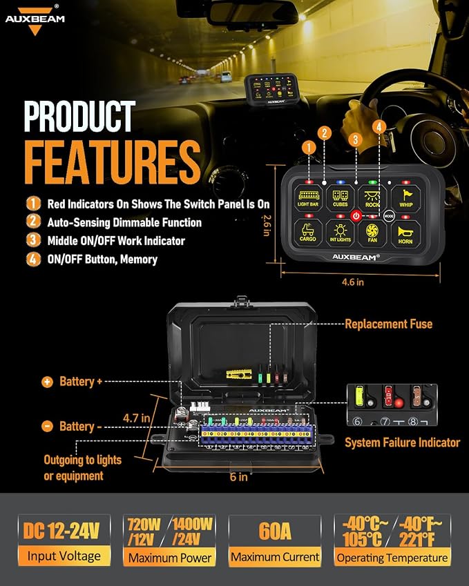 Auxbeam 8 Gang Switch Panel Bluetooth AR-800 RGB Switch Pod - Image 8