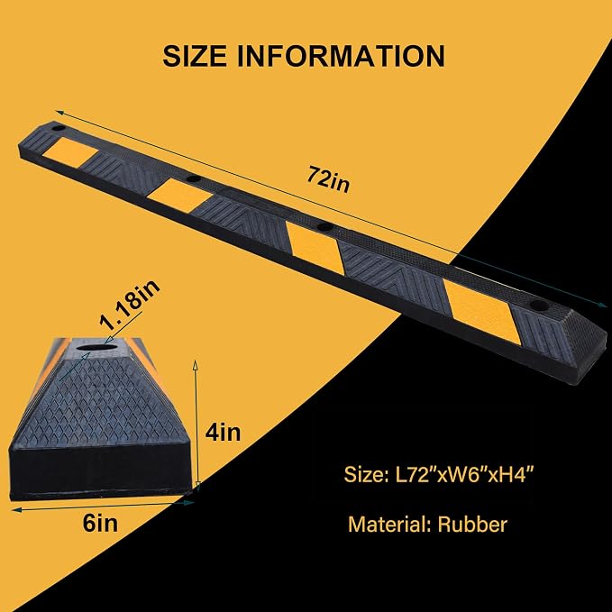 OrangeStar 72" Rubber Parking Curb, Heavy Duty Garage Floor Wheel Stopper - Image 6