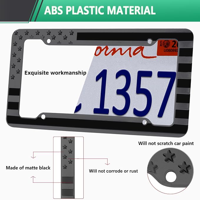 Black American Flag License Plate Frame- Front Rear Patriotic USA ‌Car Tag - Image 2