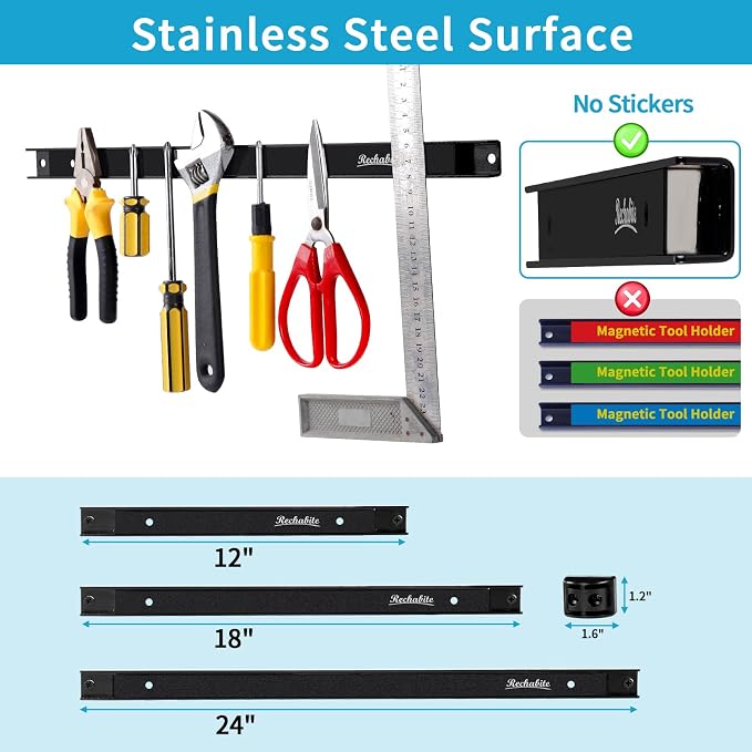 6 Pieces 18" Magnetic Tool Holder Strip, Metal Tool Organizer Rack - Image 4