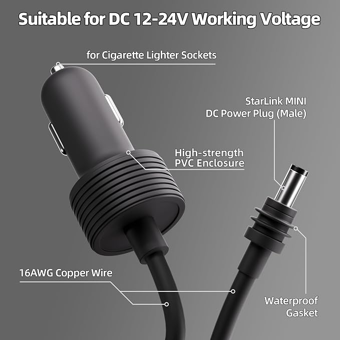 Starlink Mini Power Cable 10FT/3M Cigarette Lighter Adapter, Car Charger - Image 2