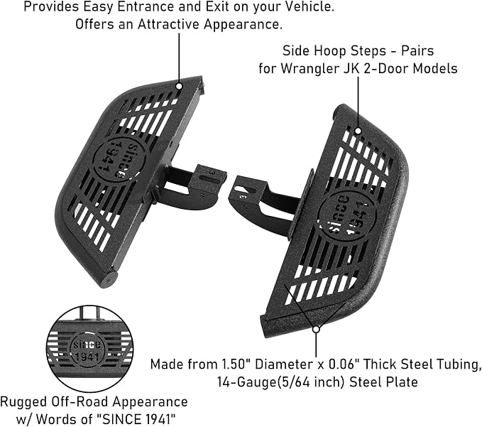 u-Box JK Running Boards 2-Door Side Hoop Door Steps - Image 6
