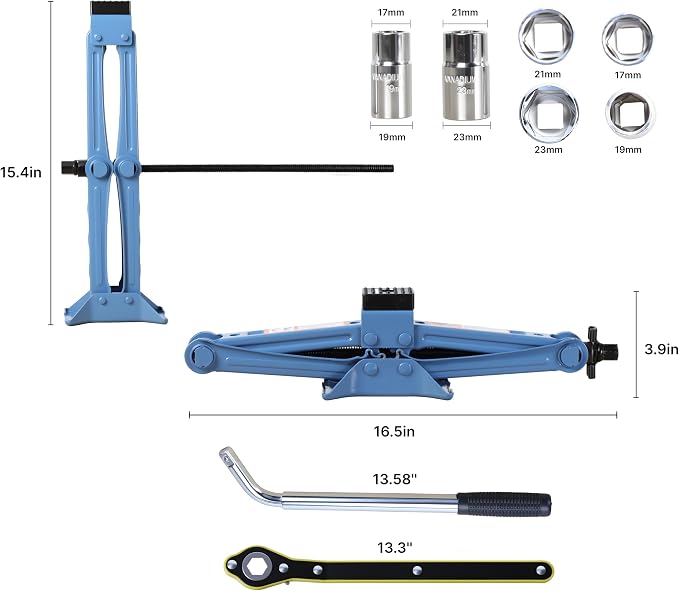 Car Jack Kit, 2.5 Ton, 16.5'' Portable Non-Slip Scissor Lift Jacks, Car Jack 8 - Image 2