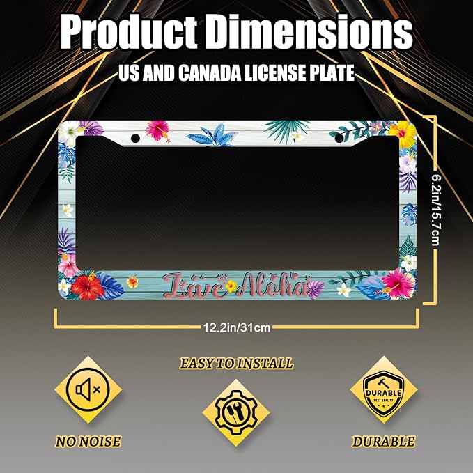 Aloha License Plate Frame Colorful Hibiscus Flowers License Plate Stainless - Image 2