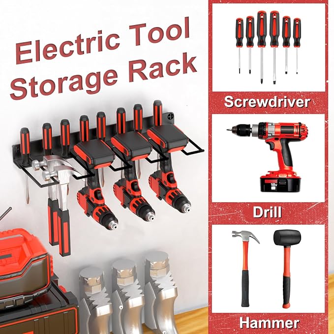 Drill Holder Power Tool Organizer Wall Mount, 4 Cordless Drill Racks - Image 3