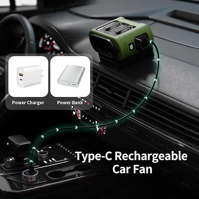 Socool Portable Car Fan - 14500mAh Rechargeable Battery Opearated - Image 7