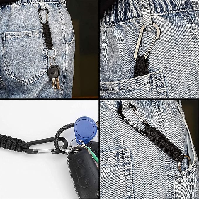 BRAVESHINE Paracord Keychain Carabiner Clip, D Ring Lanyard Hanger Stroller Hook - Image 6