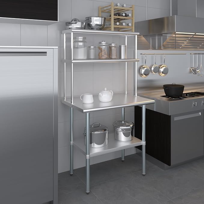AmGood Stainless Steel Work Table Double Tier Overshelf | NSF - Image 8