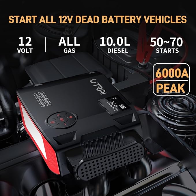 UTRAI Jump Starter with Air Compressor, 6000A 27000mAh Car Starter Jump Box - Image 2