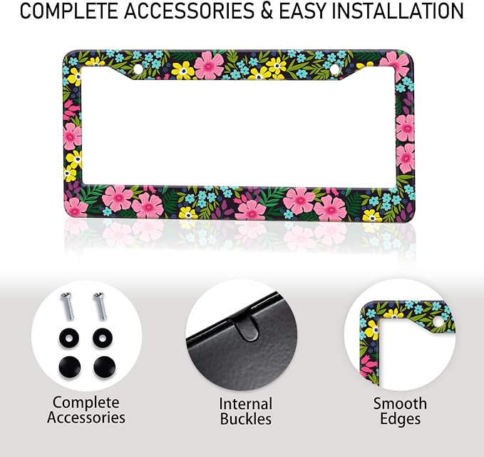 Floral License Plate Frame, Flowers License Plate Holder Covers, Metal Aluminum - Image 7