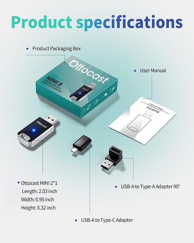 OTTOCAST Mini 2 in 1 Wireless Carplay Adapter & Wireless Android Auto Adapter - Image 9