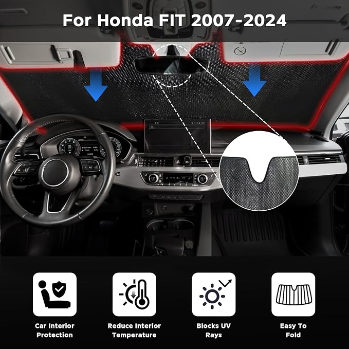 Windshield Sun Shade for 2007-2024 Honda Fit EX EXL Sport Engine - Image 2