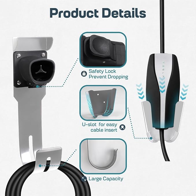 Tesla Charger Holder Wall Mount Kit, Sliver Mobile Connector Charging Cable Cord - Image 5