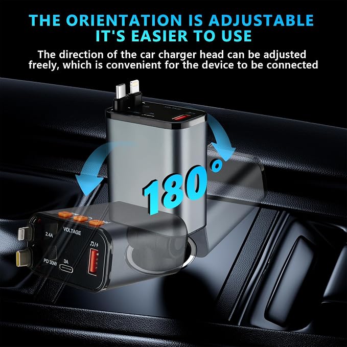 Retractable Car Charger, 5 in 1 Fast Cars Phone Charger 60w, Handsfree Call - Image 2