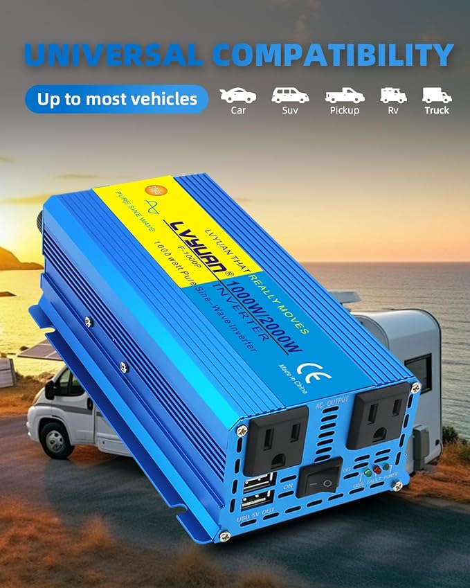LVYUAN 1000 Watt Pure Sine Wave Inverter 24V to 110V / 120V DC to AC - Image 8