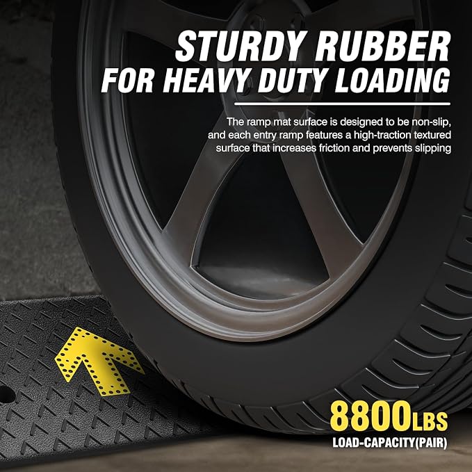 DNA MOTORING 2pcs 5.3" Rise Rubber Arrow Curb Ramp Heavy Duty Loading Threshold - Image 3