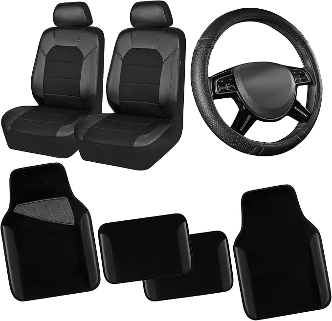 CAR PASS Leather Two Front Car Seat Cover; 4Pcs Waterproof Car Floor Mats & by CARPASS