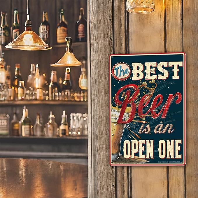 "The Best Beer is an Open One" Funny Bar Sign or Man Cave Decor | 12x8″ Durable - Image 3