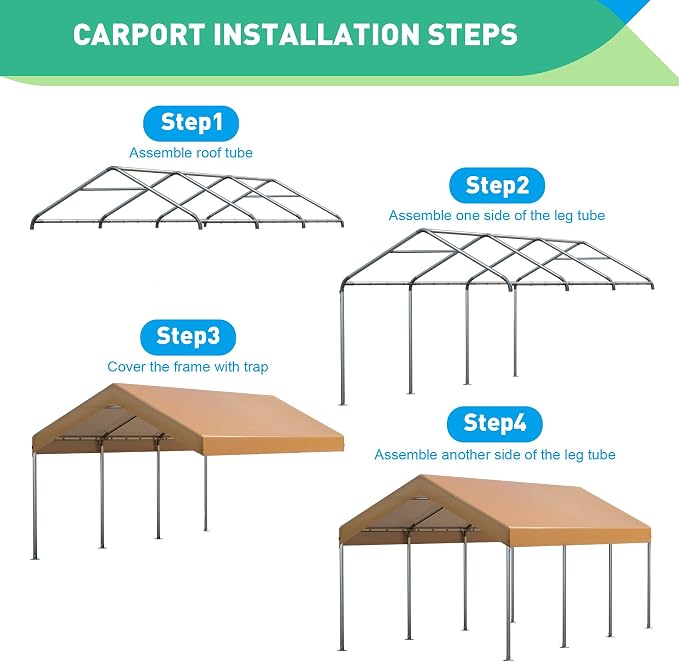 10X20 Ft Heavy Duty Carport Canopy, Portable Garage, Car Tents, Reinforced - Image 8