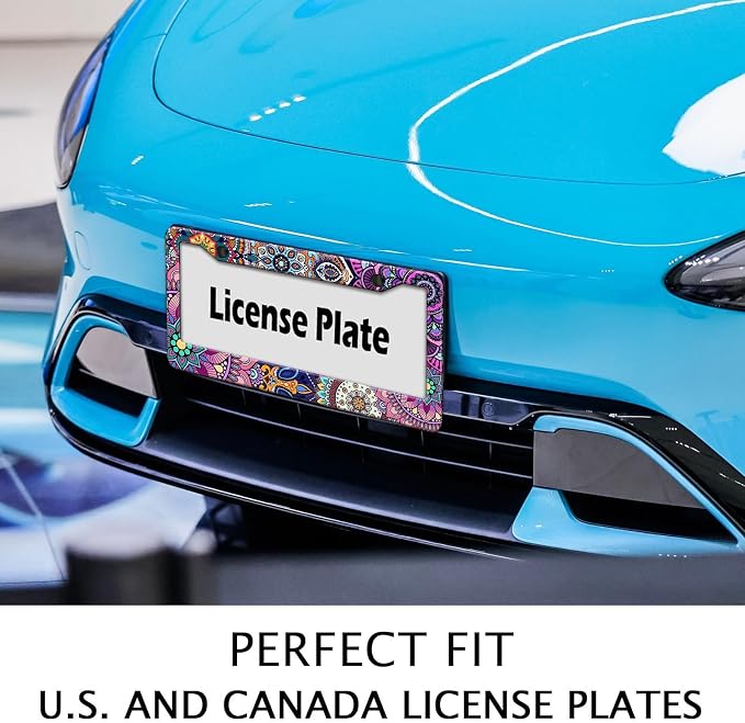 Mandala License Plate Frame, Boho Floral License Plate Holder, Flower Car Tag - Image 3