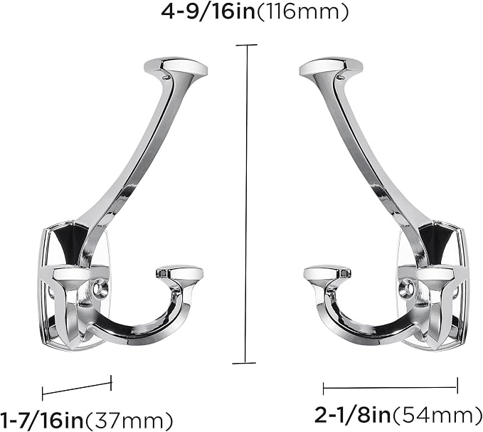 Large Wall Double-Sided Hook 2 Pack Polished Chrome Hook Decorative Heavy Duty - Image 2