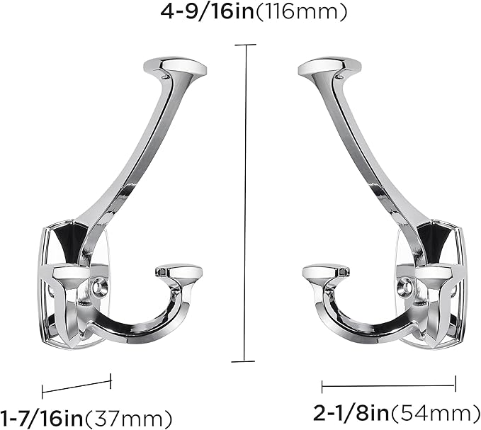Large Wall Double-Sided Hook 5 Pack Polished Chrome Hook Decorative Heavy Duty - Image 2