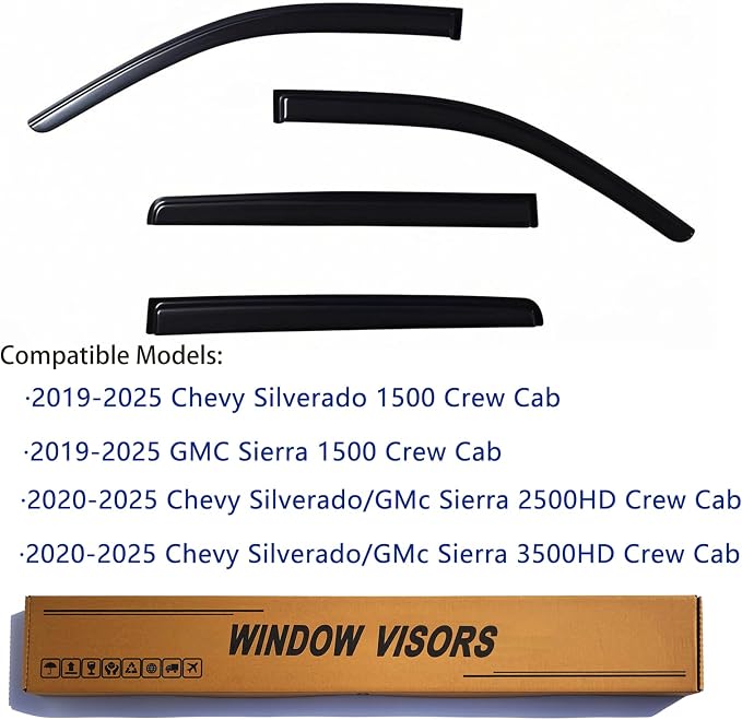 Window Visors Rain Guards fits 2019-2025 Silverado & GMC Sierra 1500, - Image 2