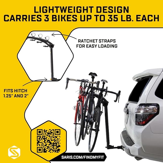 Saris Bones 3-Bike Hitch Rack Bicycle Carrier, - Image 3