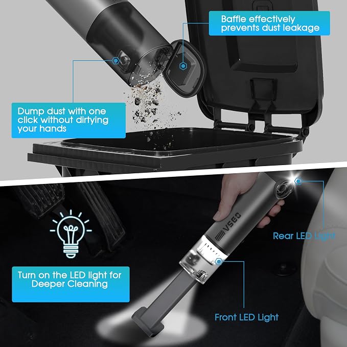 VSGO Cordless Car Vacuum, Compressed Electric Air Duster 17000Pa Suction - Image 4