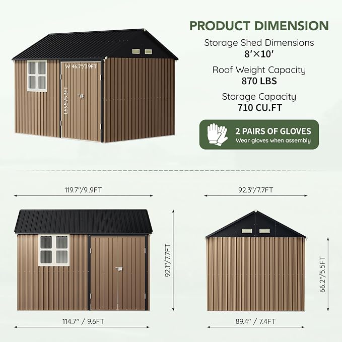 8x10 FT Outdoor Metal Storage Shed, Single Door, 1 Clear Window, Tool Shed - Image 2