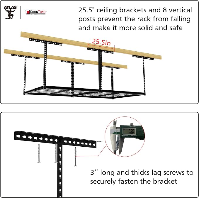 The Atlas 4 x 8 ft Adjustable Height Overhead Garage Storage Rack 900 lbs Heavy - Image 5