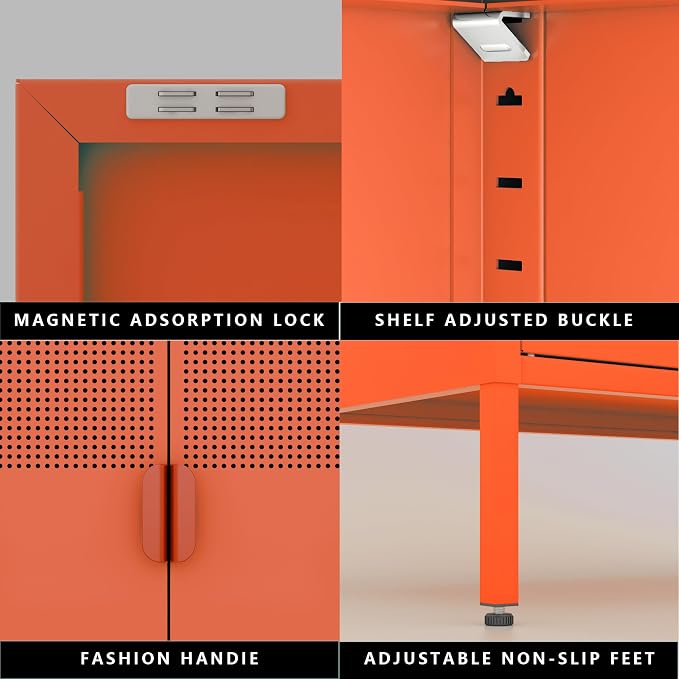 2 Mesh Door Metal Cabinet with Adjustable Shelves, Metal Storage Cabinet - Image 8