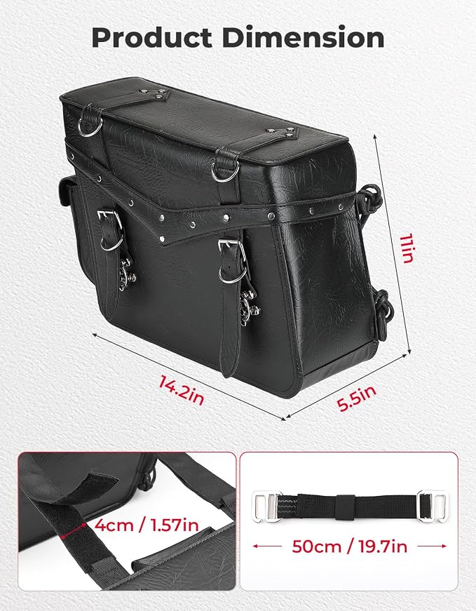 KEMIMOTO Motorcycle Saddlebags Heavy Duty 30L PU Leather Luggage Throw Over - Image 7
