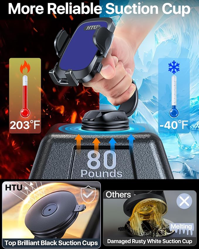 HTU Upgraded Strongest Suction Car Phone Holder Bendable Arm, Never Block View - Image 2