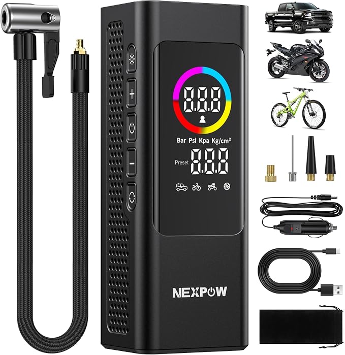 NEXPOW 150 PSI Tire Inflator Portable Air Compressor, 12000mAh Battery Auto by NEXPOW