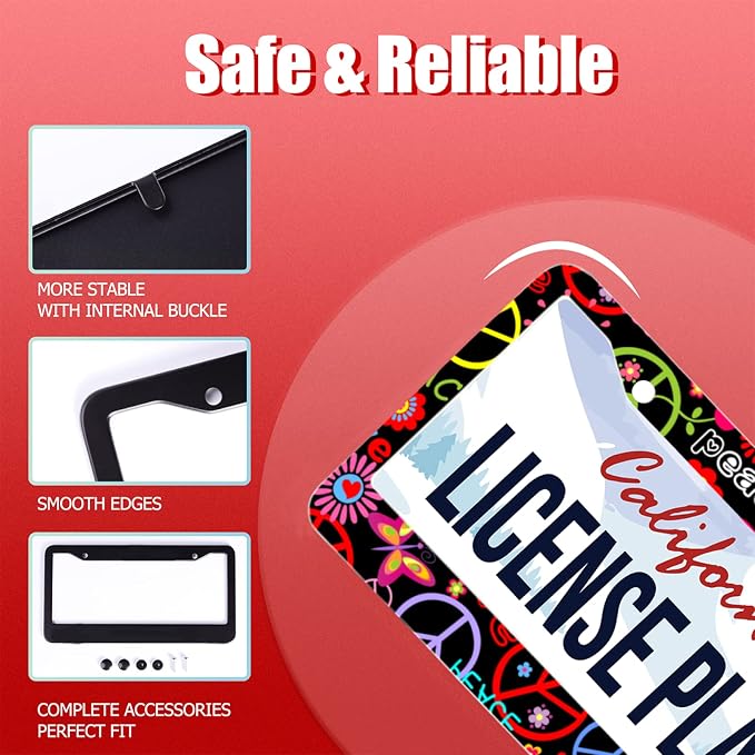 Personalise Hippies Peace Flower License Plate Frames Colored License Plate - Image 2