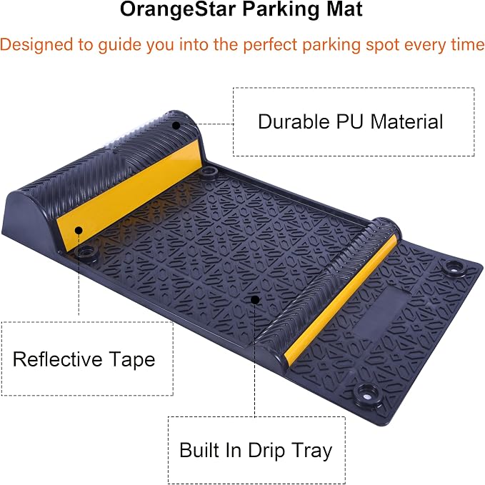OrangeStar 4 Pack Parking Guide Mat, 21” Heavy Duty PU Wheel Stopper - Image 3