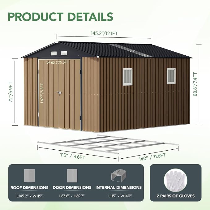 10X12X7.5 FT Outdoor Steel Storage Shed - Image 2