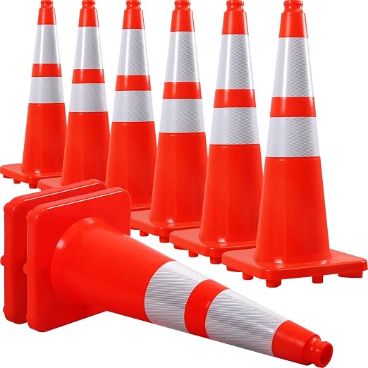 Overall Fluorescent Orange Red Integrated Traffic Cones, Road Cones by OranLite