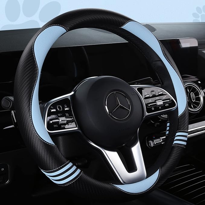 Car Steering Wheel Covers for Women Girl Padded Carbon Fiber PU Leather Cute by HighnessHwoo